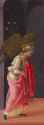 Detail of a tempera painting of the angel Gabriel announcing to the Virgin Mary that she would …