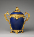 Blue hard-paste porcelain covered jar and gilt bronze mounting