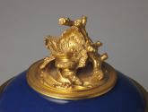 Detail of blue hard-paste porcelain covered jar and gilt bronze mounting