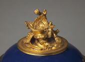 Detail of blue hard-paste porcelain covered jar and gilt bronze mounting