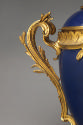Deatil of blue hard-paste porcelain covered jar and gilt bronze mounting