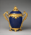 Blue hard-paste porcelain covered jar and gilt bronze mounting