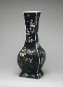 Alternate view of porcelain quadrilateral vase withblack ground with floral and vegetal designs