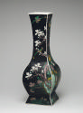 Alternate view of porcelain quadrilateral vase withblack ground with floral and vegetal designs