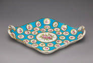 Alternate view of porcelain lozenge-shaped tray with roses on turquoise blue ground