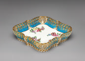 Alternate view of porcelain square tray in blue, white, and gold with floral designs