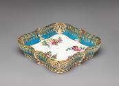 Alternate view of porcelain square tray in blue, white, and gold with floral designs