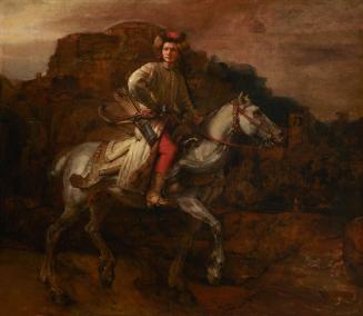 Oil painting of man riding horse