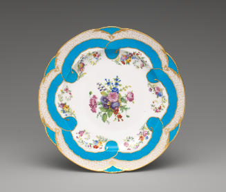 Porcelain plate in blue and white with floral design