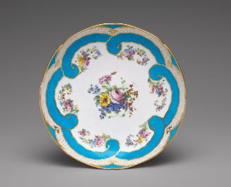 Porcelain plate in blue and white with floral design