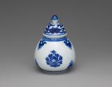 Blue and white porcelain covered jar with plant design