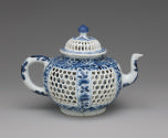 Alternate view of blue and white porcelain honeycomb-form tea-pot