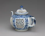Alternate view of blue and white porcelain honeycomb-form tea-pot