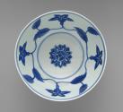 Alternate view of blue and white porcelain bowl with floral motif