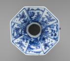 Inside view of blue and white porcelain octagonal flower vase with handle