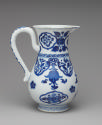 Alternate view of blue and white porcelain water jug with floral decoration