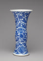 Alternate view of blue and white porcelain vase with vegetal decorations