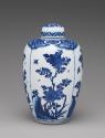 Blue and white porcelain covered jar with floral decoration