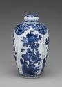 Alternate view of blue and white porcelain covered jar with floral decoration