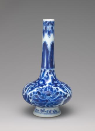 White hard-paste porcelain bottle-shaped vase with underglaze blue foliage decoration