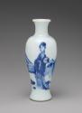 Alternate view of white hard-paste porcelain baluster vase with underglaze blue figural decorat…