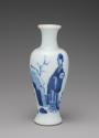 Alternate view of white hard-paste porcelain baluster vase with underglaze blue figural decorat…