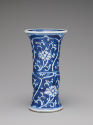 Alternate view of white hard-paste porcelain beaker-shaped vase with underglaze blue decoration