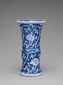 Alternate view of white hard-paste porcelain beaker-shaped vase with underglaze blue decoration