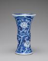 Alternate view of white hard-paste porcelain beaker-shaped vase with underglaze blue decoration