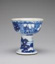 White hard-paste porcelain stem cup with underglaze blue decoration