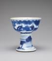 Alternate view of white hard-paste porcelain stem cup with underglaze blue decoration