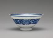 White hard-paste porcelain wine cup with underglaze blue decoration