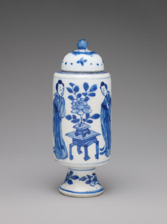 White hard-paste porcelain jar with lid and underglaze blue decoration