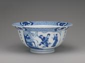 White hard-paste porcelain bowl with underglaze blue decoration