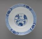 Interior view of white hard-paste porcelain bowl with underglaze blue decoration