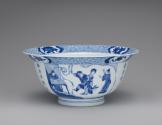 Alternate view of white hard-paste porcelain bowl with underglaze blue decoration