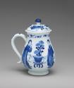 Alternate view of white hard-paste porcelain covered mug with handle and underglaze blue figura…