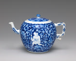 White hard-paste porcelain teapot with underglaze blue decoration