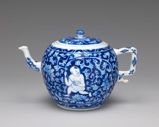 White hard-paste porcelain teapot with underglaze blue decoration