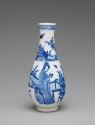 Blue and white porcelain vase depicting flowers and standing figures