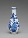 Alternate view of blue and white porcelain vase depicting flowers and standing figures