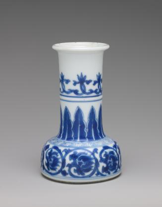 Blue and white porcelain candle holder with geometric design