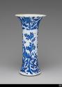 Alternate view of blue and white porcelain vase with wide opening