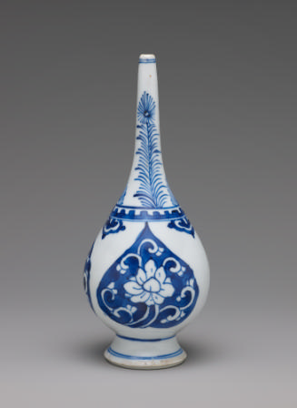 Blue and white porcelain jar with plant design and slender neck