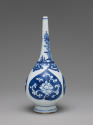 Blue and white porcelain jar with plant design and slender neck