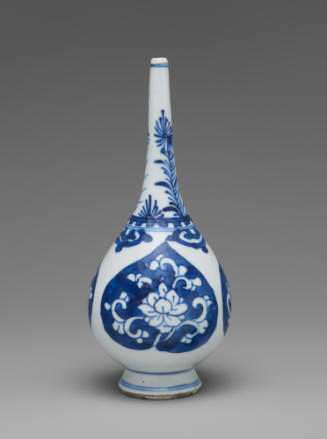 Blue and white porcelain jar with plant design and slender neck