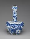 Alternate view of blue and white porcelain bottle vase with dragon motif