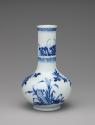 Alternate view of blue and white porcelain bottle-shaped vase with vegetal decoration