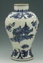 White hard-paste porcelain vase of inverted baluster shape with underglaze blue decoration, alt…