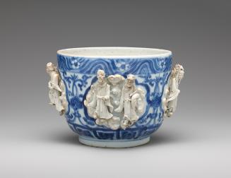 Porcelain deep bowl decorated with eight robed figures